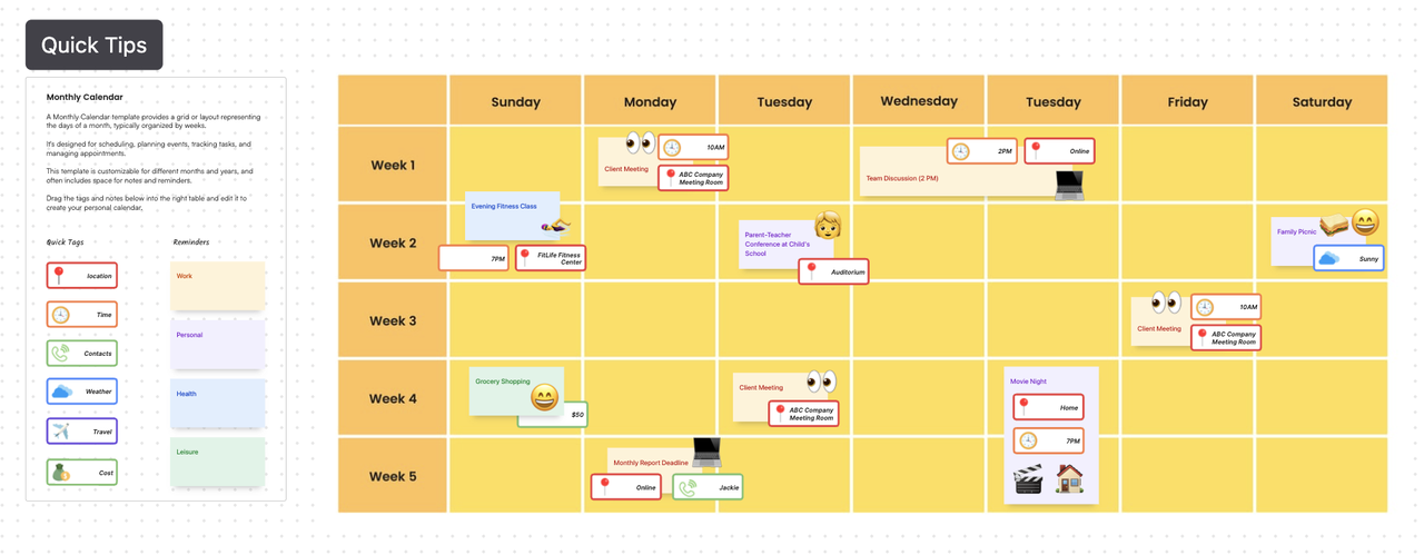 Monthly Calendar Template