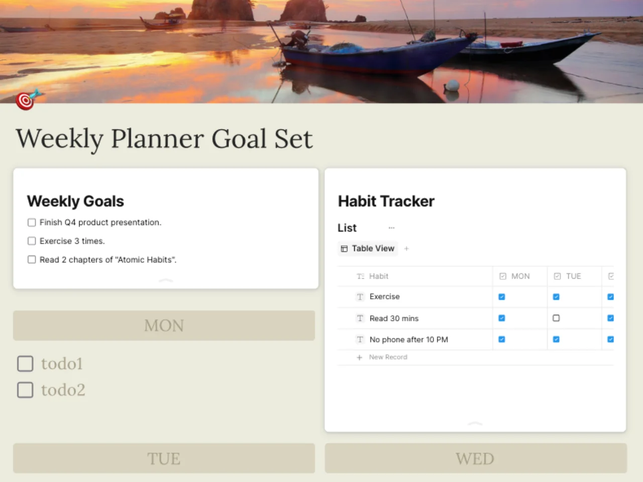 Weekly Planner Goal Set