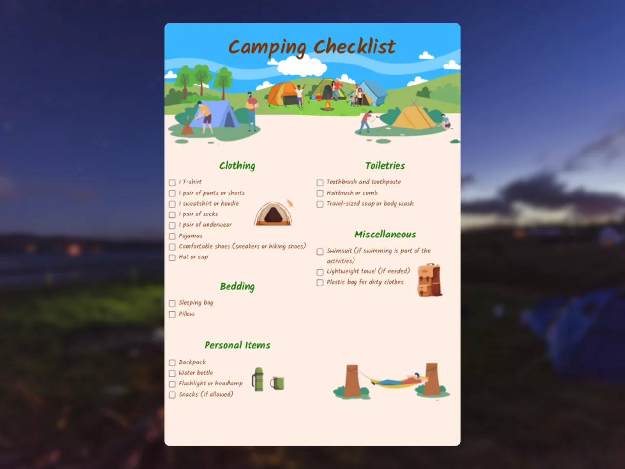 Camping Checklist Template