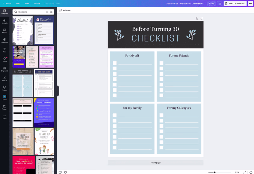 Canva Check List Template