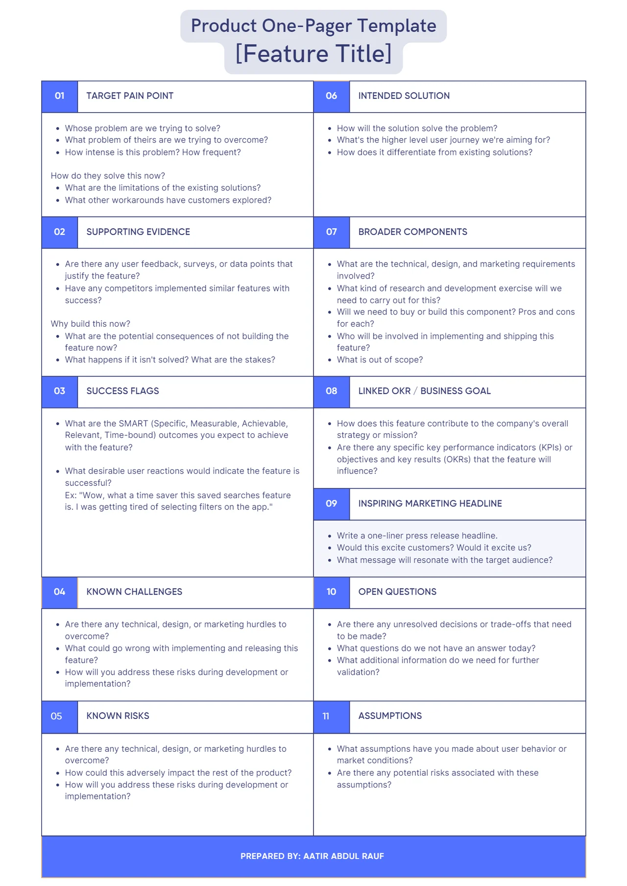 Cool ways to organize one pager