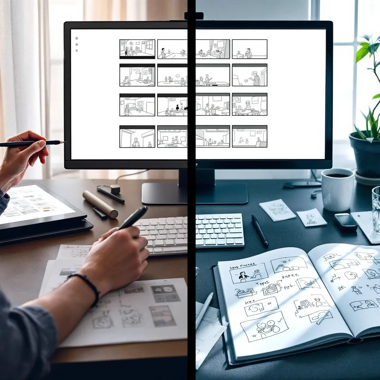 Comparison of digital and traditional storyboarding methods 