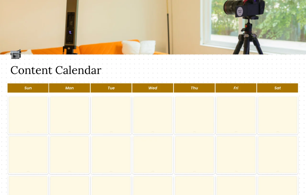 Content calendar template displaying organized weekly and monthly content planning sections with color-coded categories for blog posts, social media, and email marketing campaigns