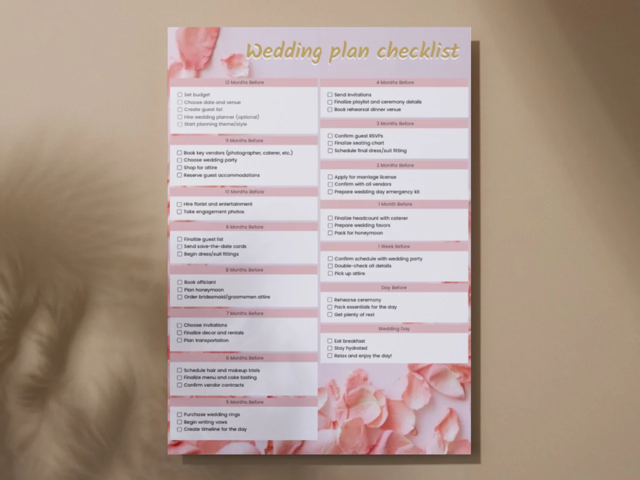 Planning checklist for wedding