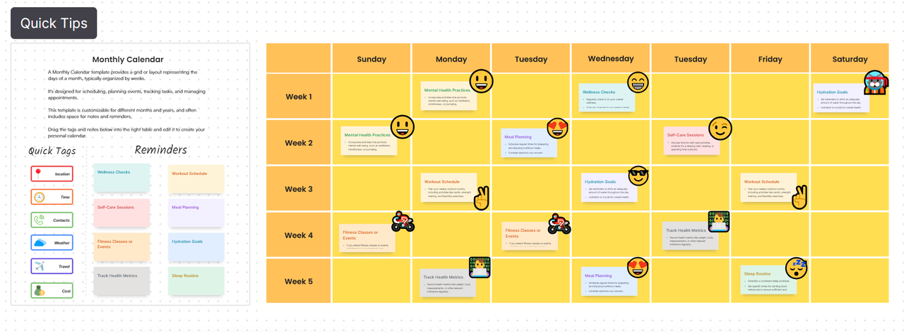 monthly calendar planner template