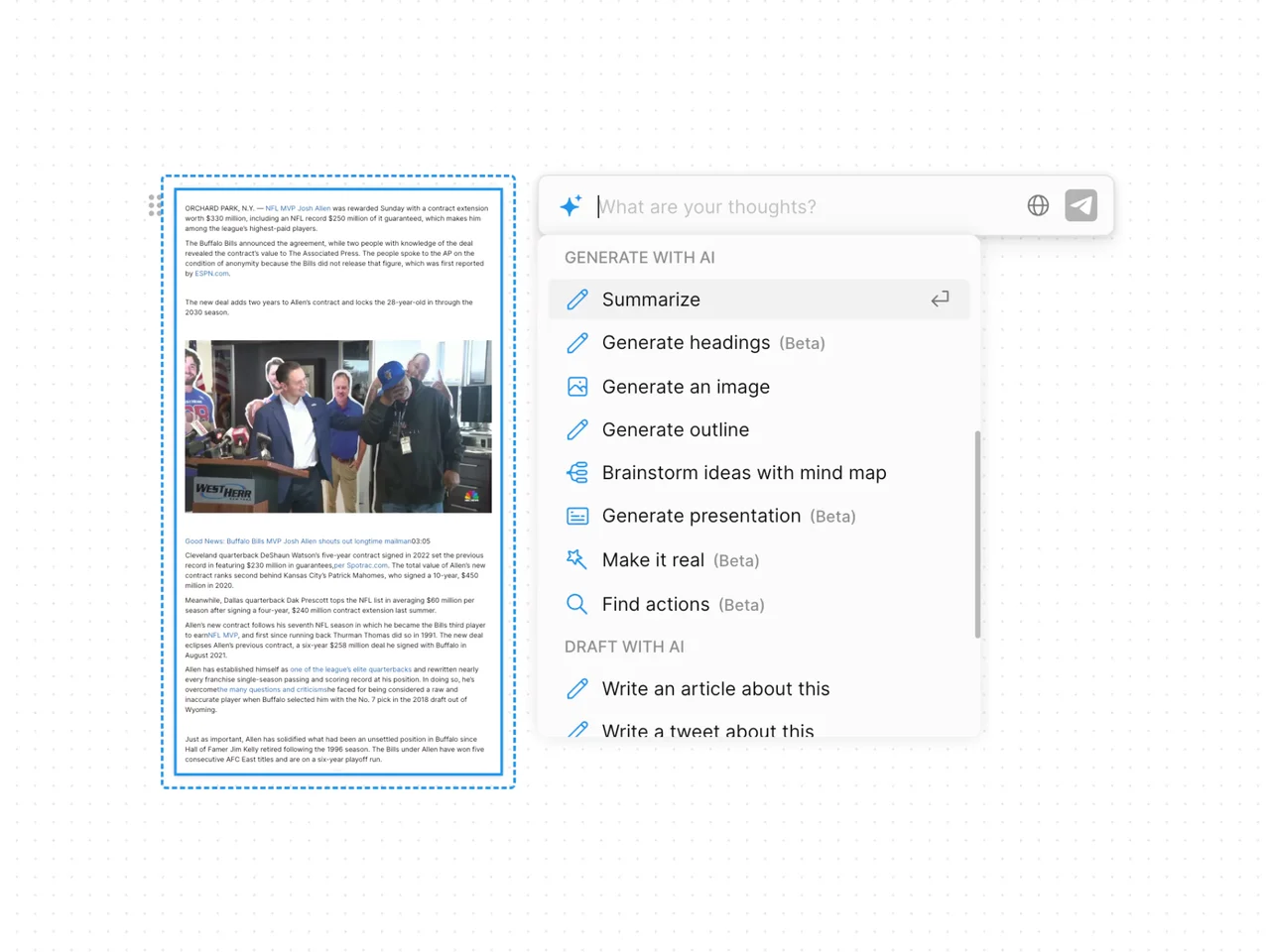 Interactive Summary Generator template interface showing text input area and automated summarization tools for efficient content condensation