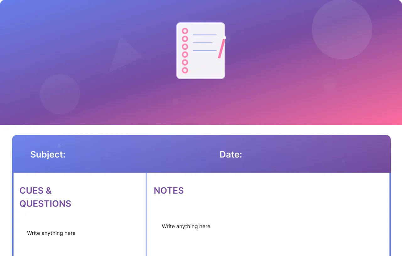 Modern Gradient Cornell Notes Notebook Template for colorful and dynamic note-taking