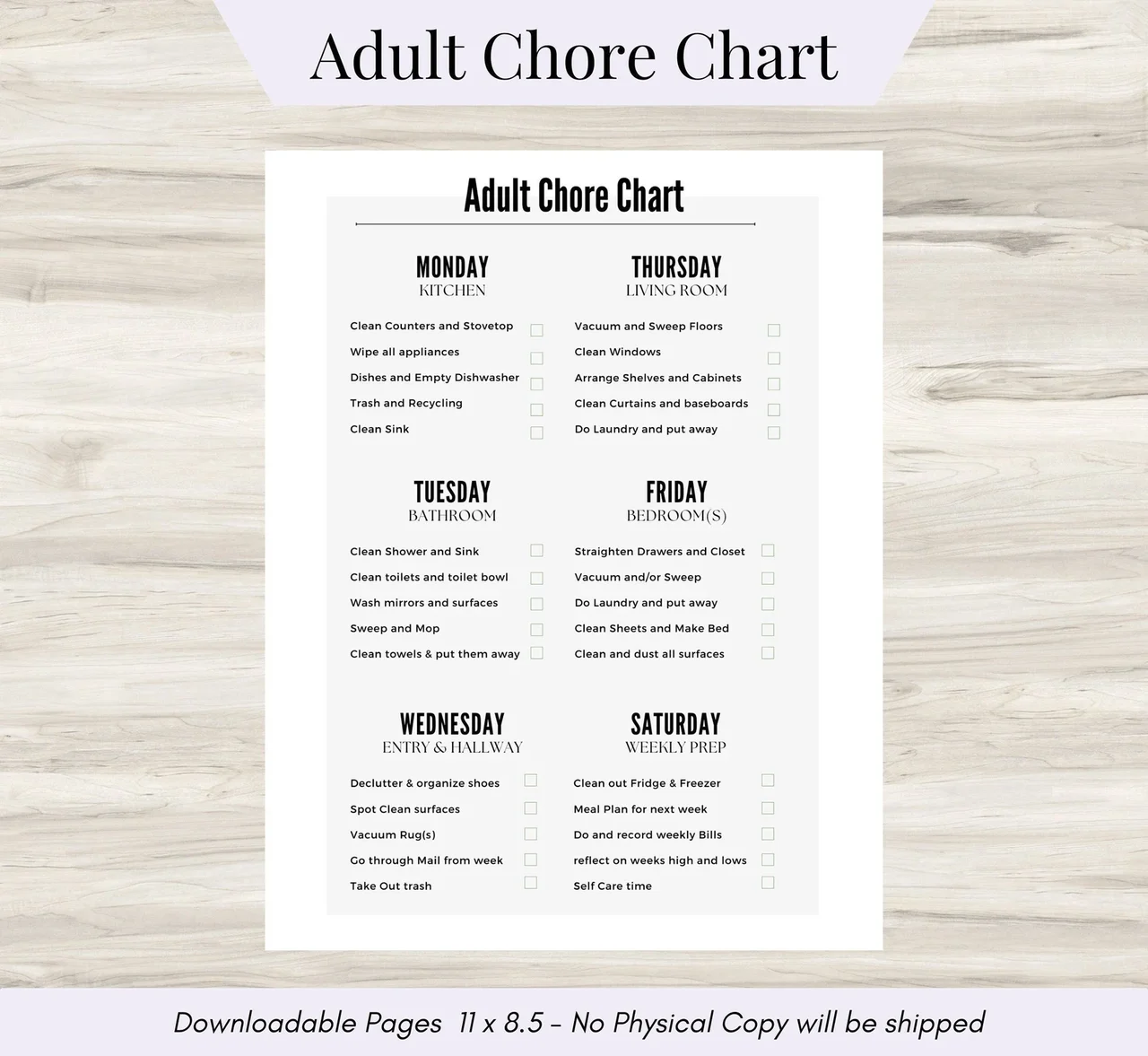 Adult Chore Chart Example