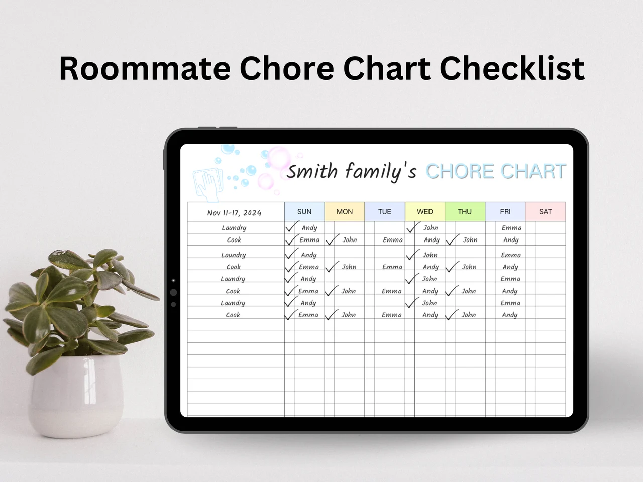 Roommate Chore Chart Checklist