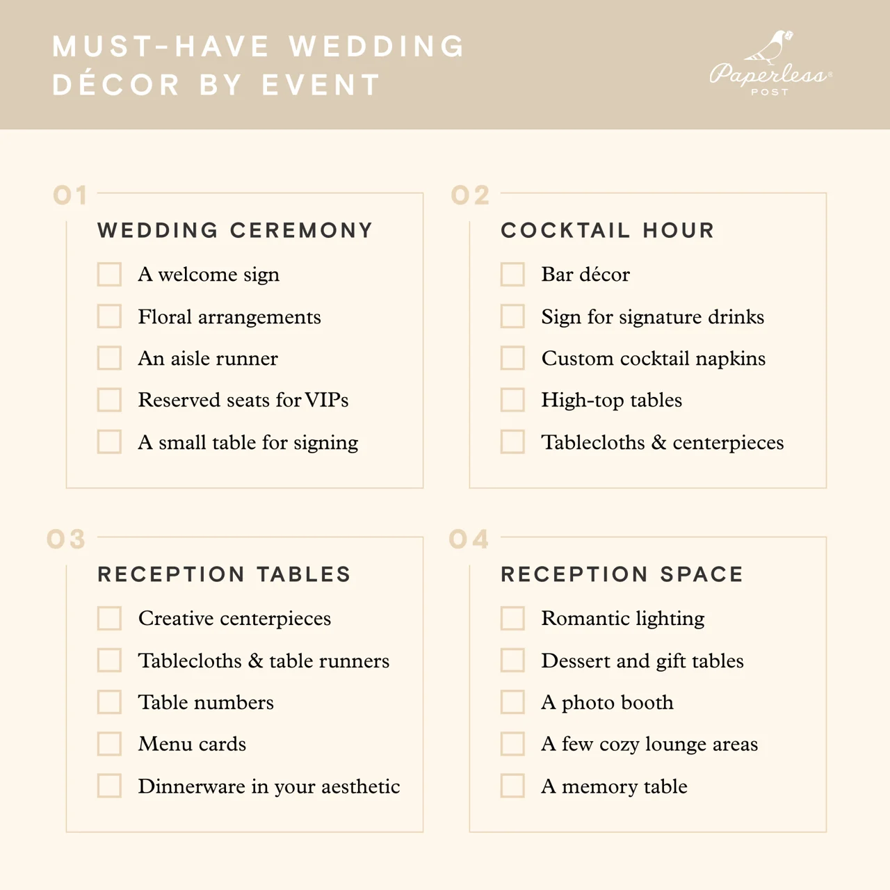 Wedding Decor Checklist