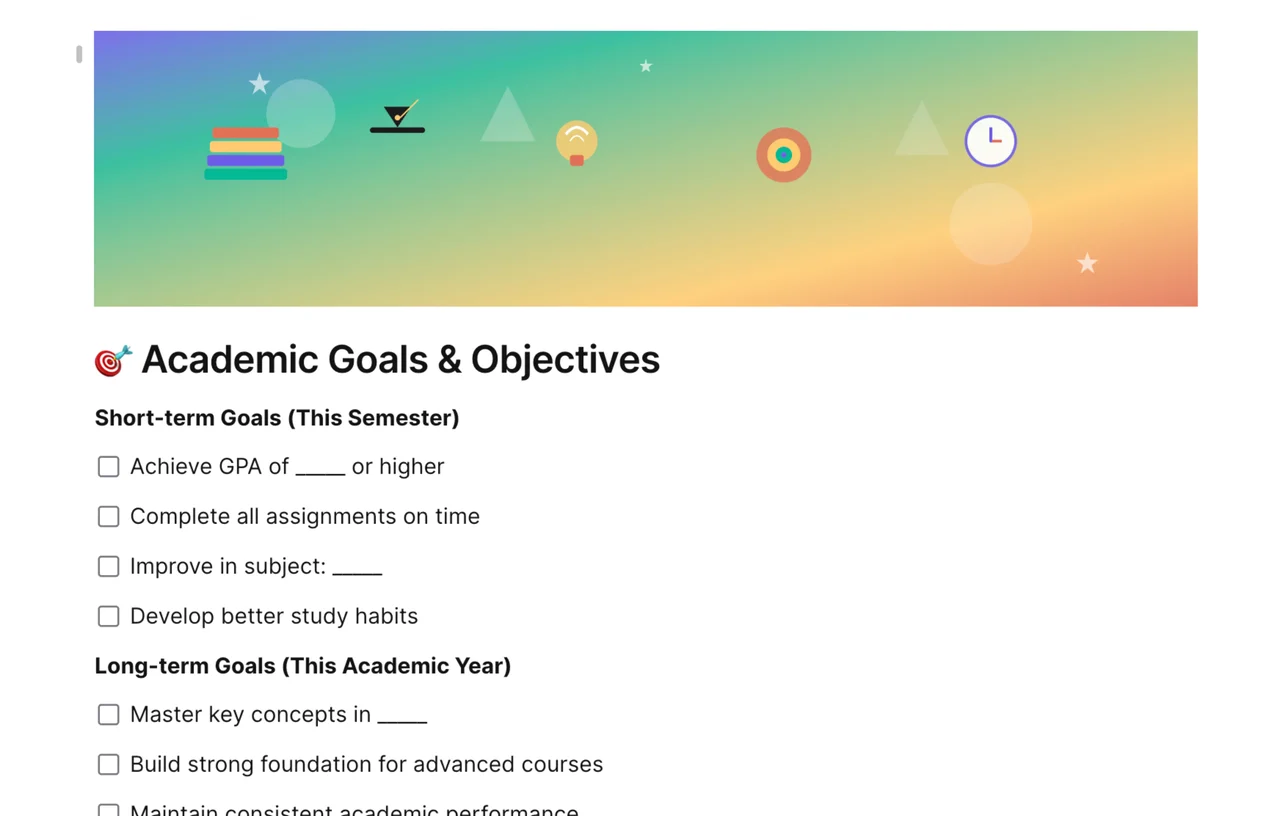 Student Academic Vision Board Template