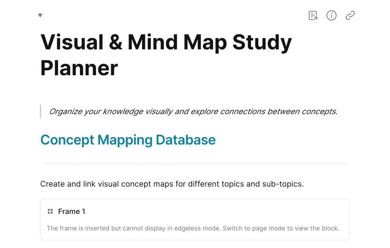 Cover image of the AFFiNE Visual & Mind Map Study Planner template, showing interconnected nodes and branches for study topics and schedules.