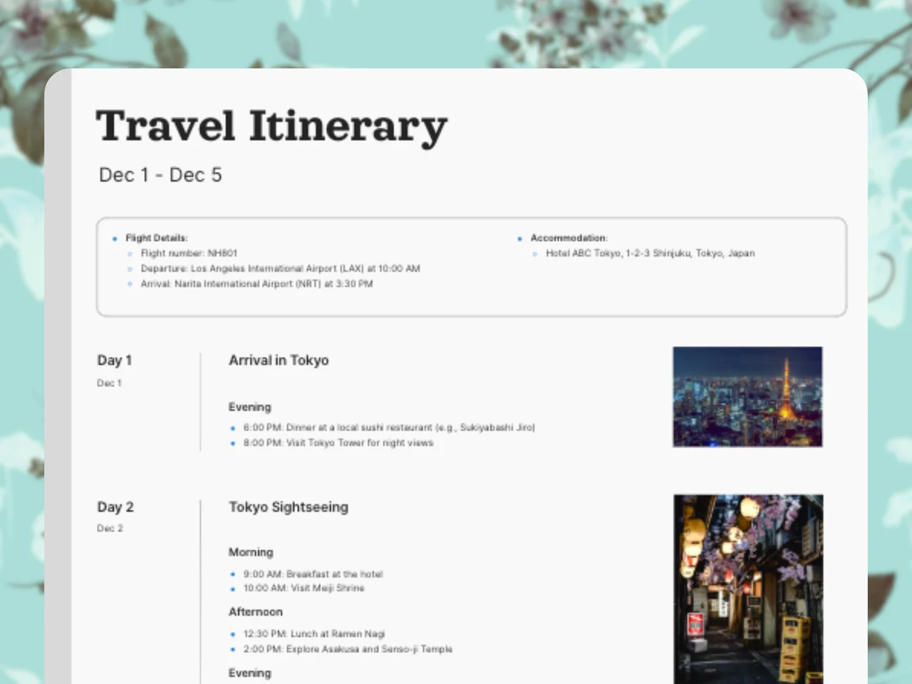 Travel Itinerary Template