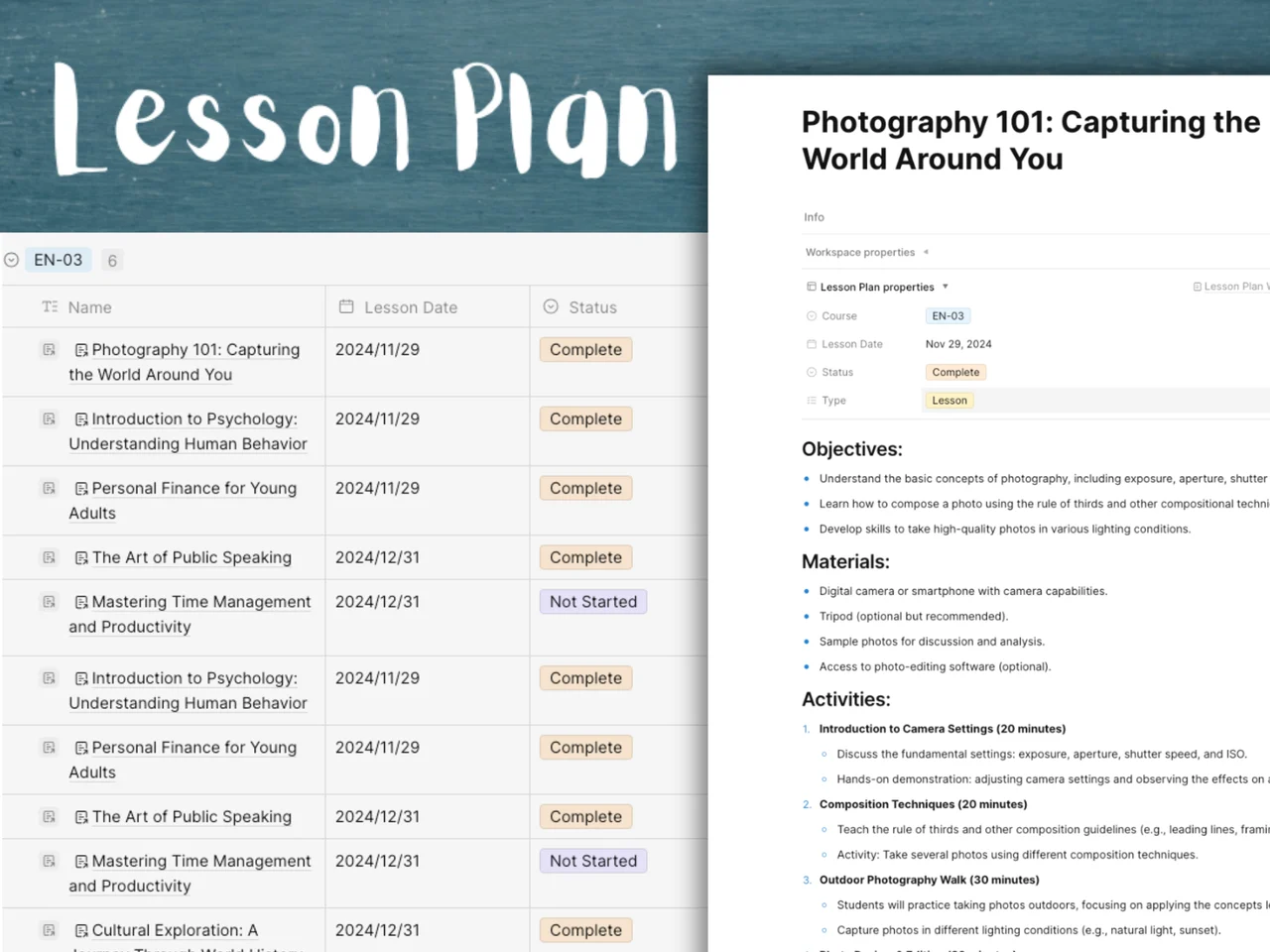 Lesson Plan Website Template