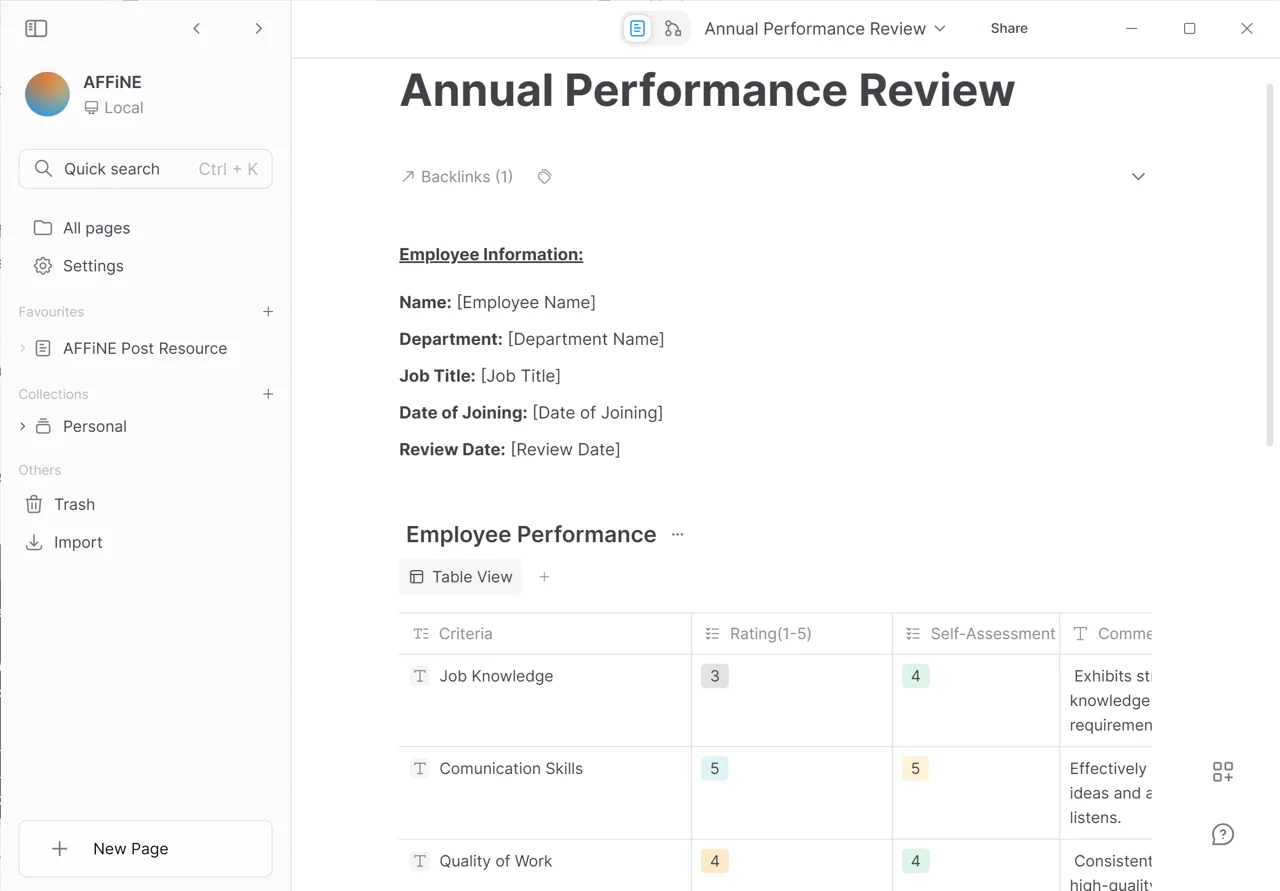 Performance Review Template