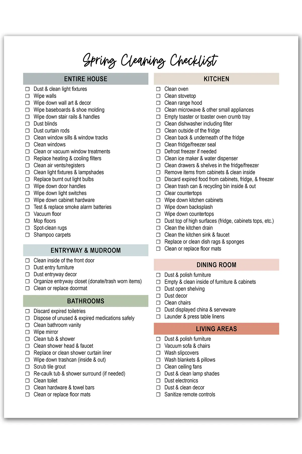 Free DIY Spring Cleaning Checklist