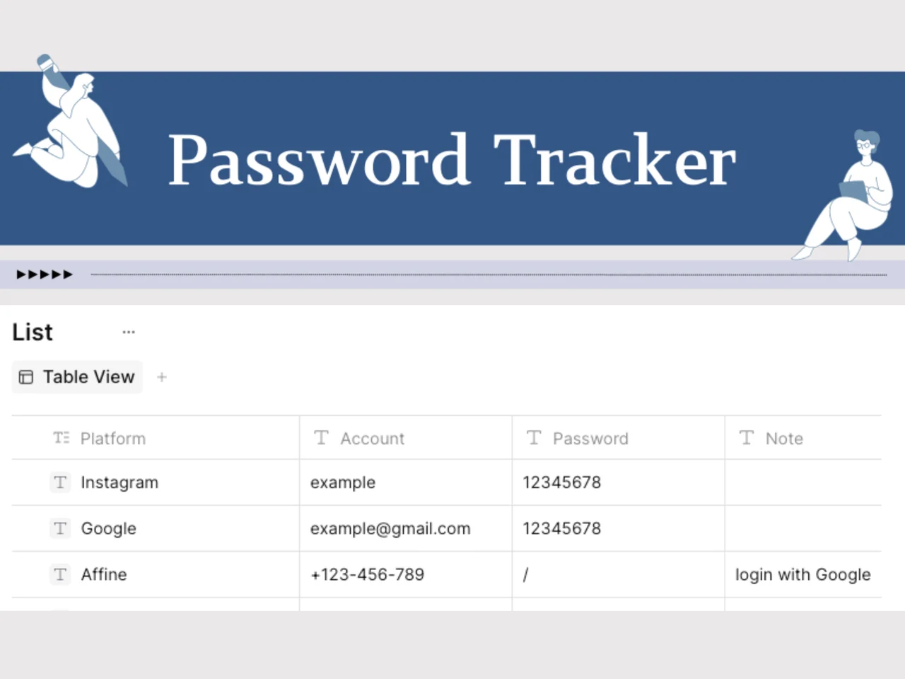 Password Tracker Template