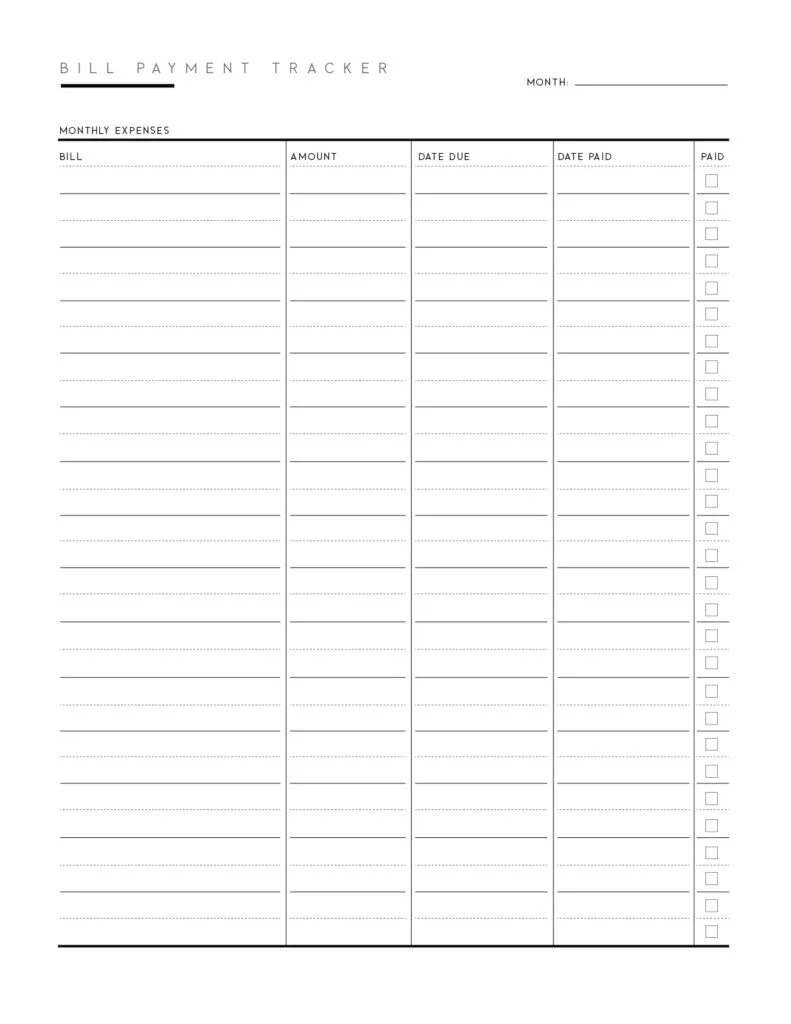 Free Cute Bill Tracker Printable